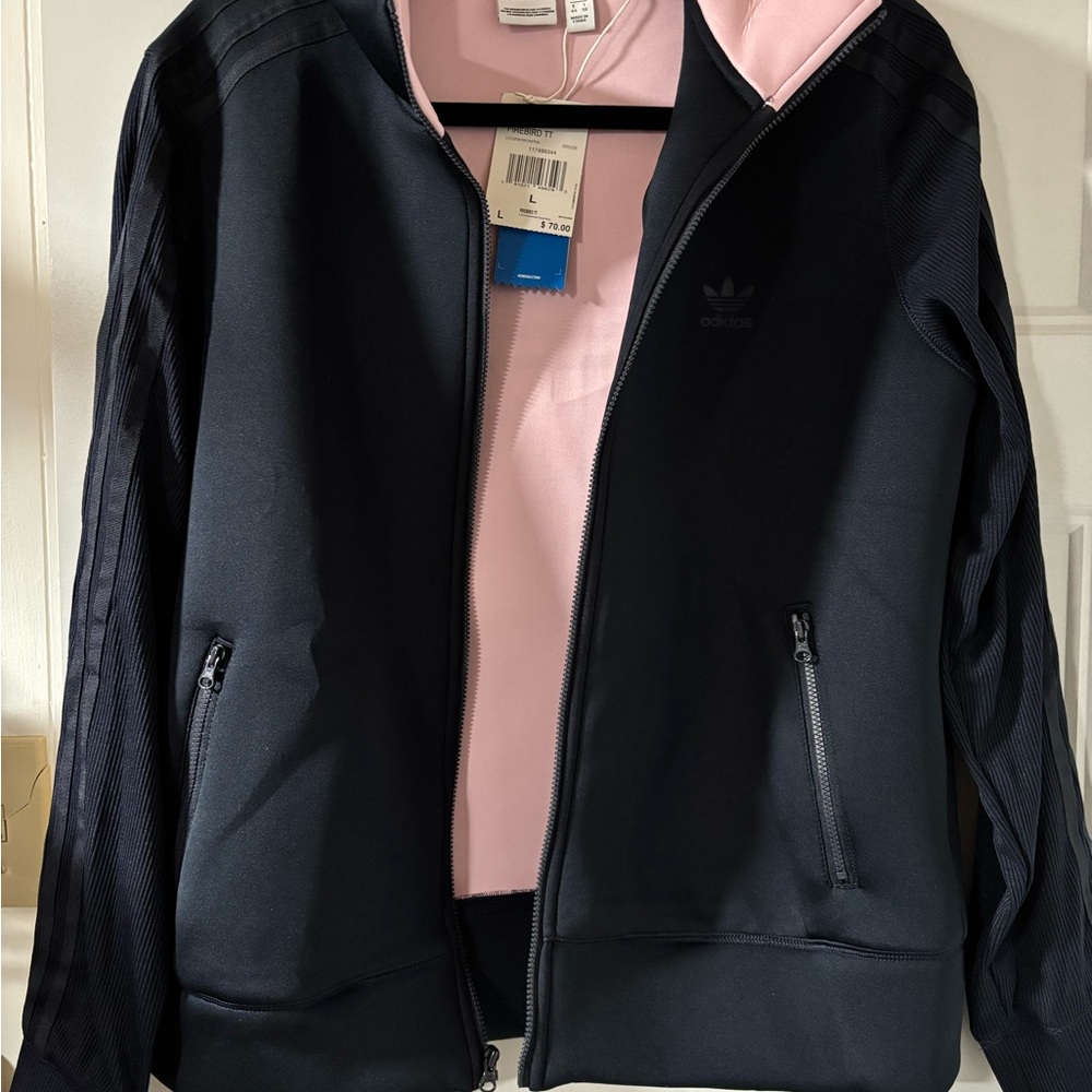Adidas Navy Blue and Pink Firebird Zip Up Track Jacket
